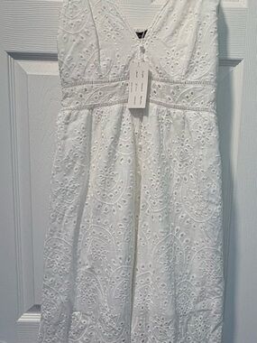 Simple White Eyelet V-Neck Dress